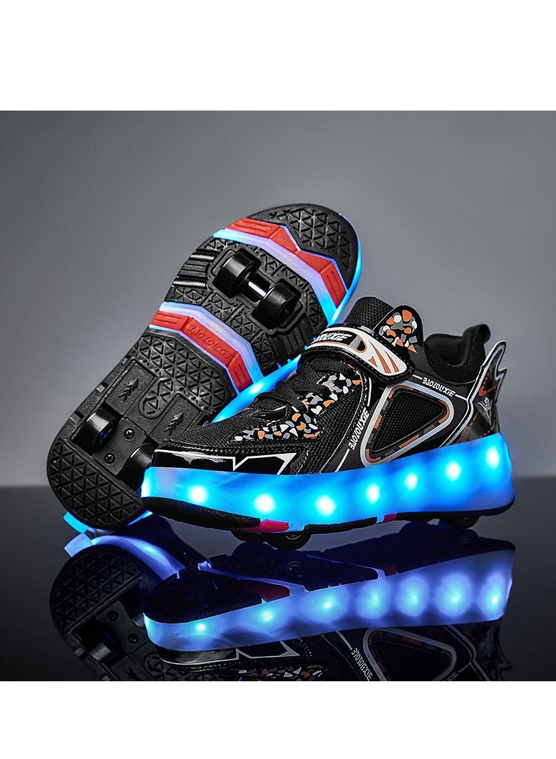 Loquat 4 Wheels LED Flashing Wheeled Low Top Sneakers Black 