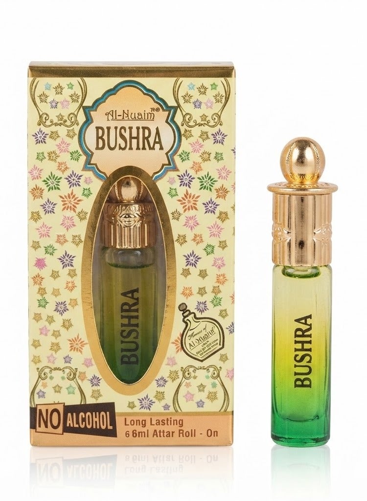 Al Nuaim Al-Nuaim Bushra Attar Roll On Perfume Oil 6ml | Alcohol Free Concentrated Ittar for Men & Women | Long Lasting Premium Arabic Floral Oriental Fragrance | Pocket Size Roll-On Attar - Image 1