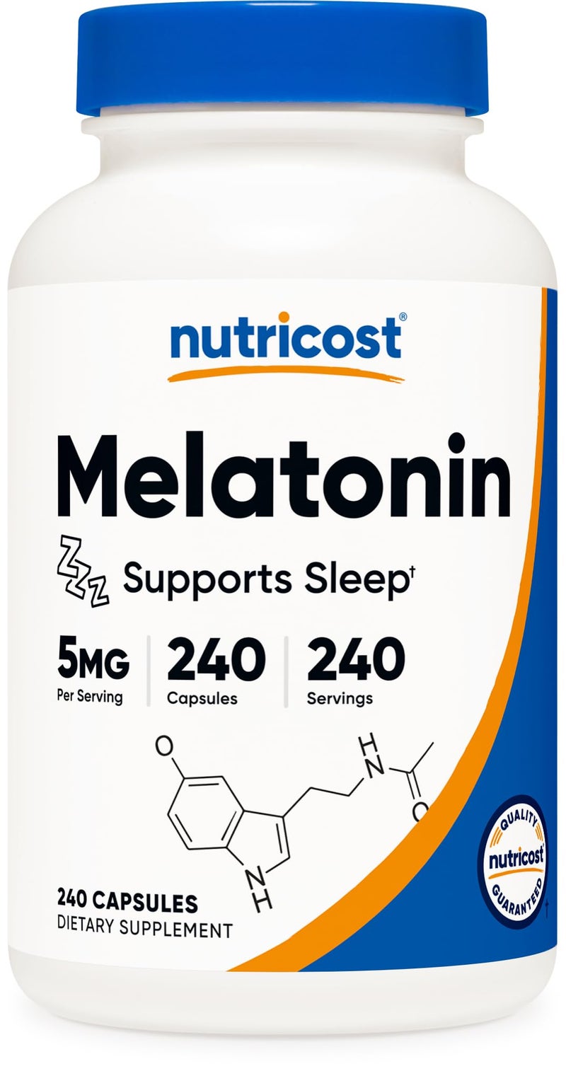 Nutricost Melatonin 5mg, 240 Capsules - 5mg Per Serving, Non-GMO, Gluten Free - Image 1