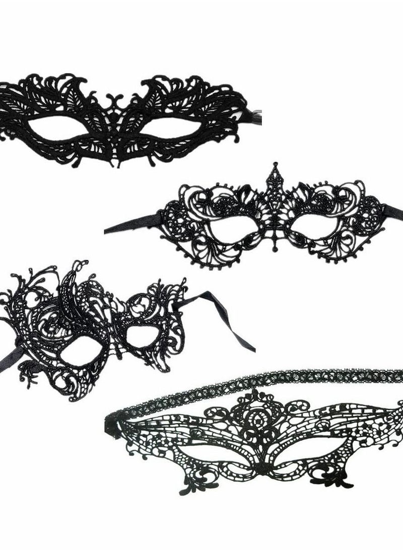 4 Pieces Women Lace Eye Mask, Masquerade Masks Mysterious Face Venetian Eyemask for Carnival Party Costume Ball, Black  - Image 5