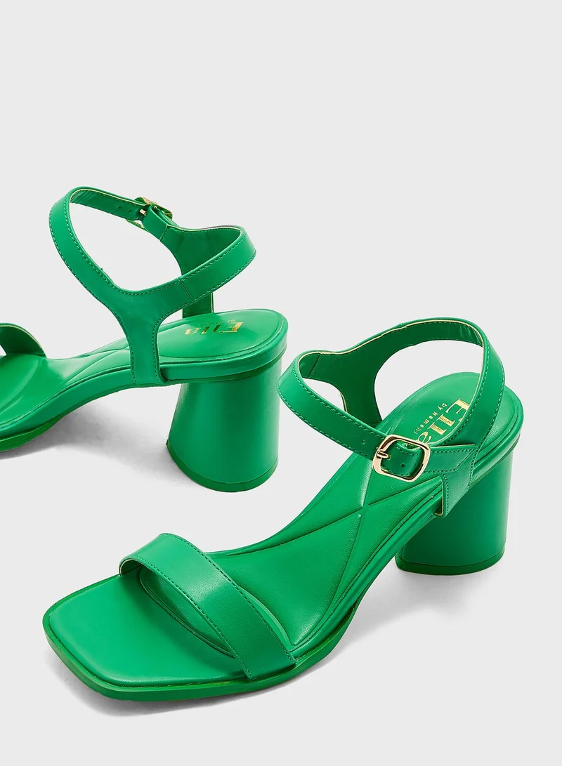 ايلا Ankle Strap Mid Block Heel Sandal