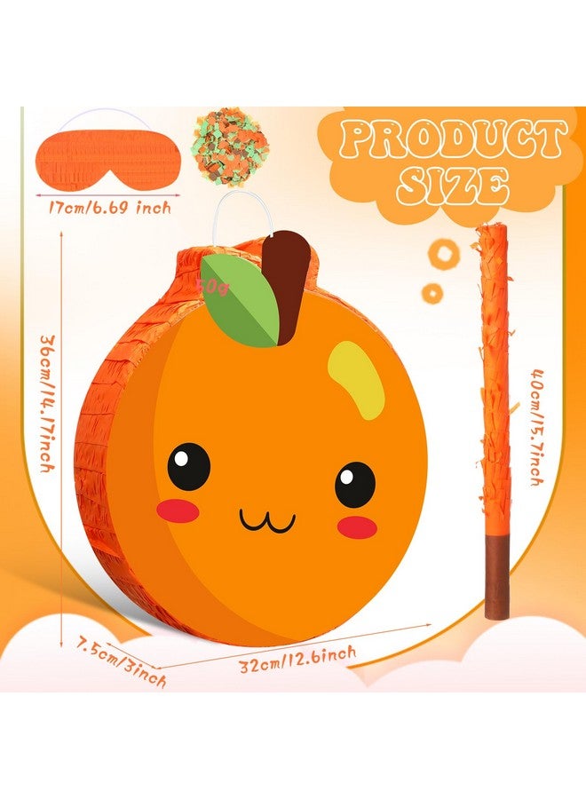 Aoriher Little Cute Orange Piñata Summer Piñata With Blindfold Bat And Confetti Fruit Piñata Summer Fruit Piñata Decorations For Birthday Party Summer Theme Party Game Supplies, 14.17 X 12.6 X 2.95'' - Image 2