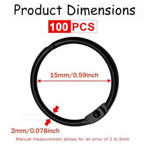 BENLIUDH 100 Pack Binder Rings Book Rings Metal Ring Clips for Index Cards Book Binder Key Office and School (Black, 1/2 Inch) - Image 2