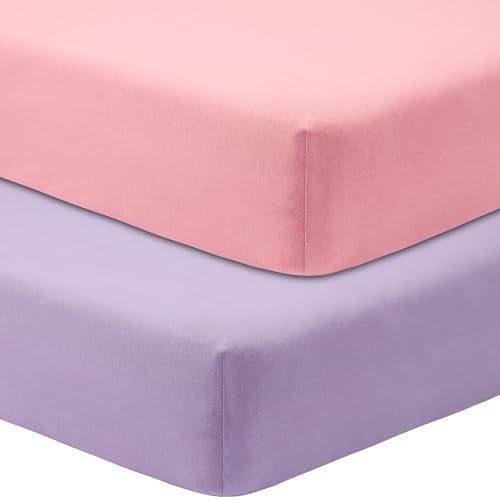 GUNTAIL Crib Sheets for Boys Girls100 Cotton Fitted Crib Sheet 2 Pack for Standard Crib and Toddler Mattress Super Soft Breathable Baby Sheet 28x52x8in Purple Pink - Image 1