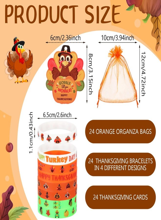 Liliful 72 Pcs Thanksgiving Fall Party Favors for Kids 24 Set Turkey Silicone Wristbands with Gift Tags and Organza Bags Thanksgiving Friendsgiving Goodie Bags for Classroom Students(Turkey Style) - Image 3