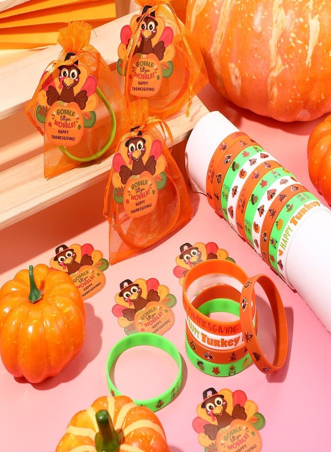 Liliful 72 Pcs Thanksgiving Fall Party Favors for Kids 24 Set Turkey Silicone Wristbands with Gift Tags and Organza Bags Thanksgiving Friendsgiving Goodie Bags for Classroom Students(Turkey Style) - Image 5