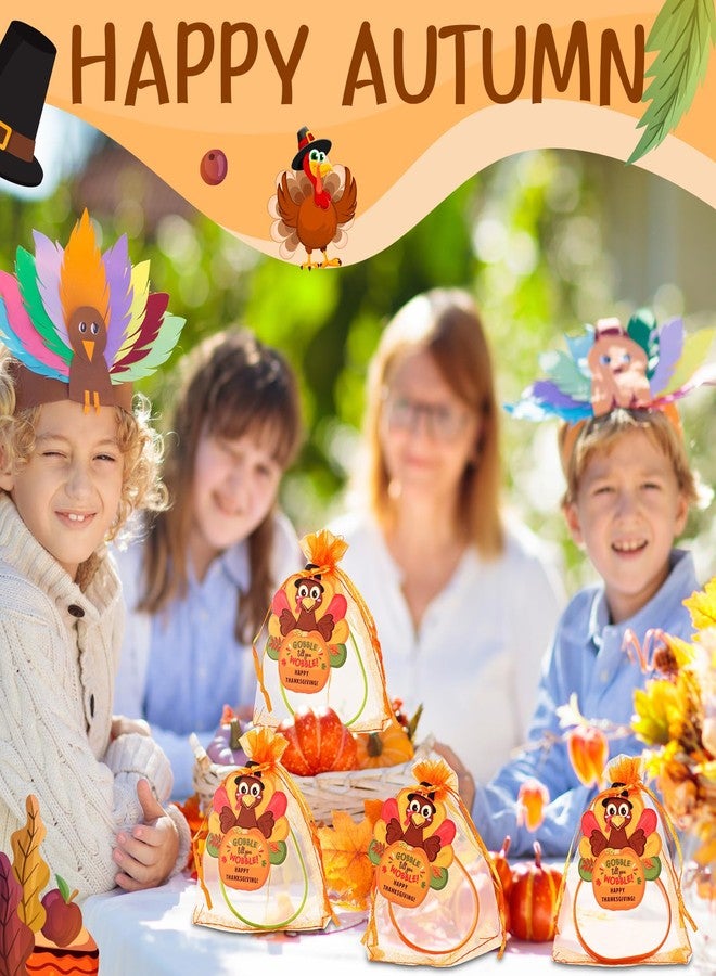 Liliful 72 Pcs Thanksgiving Fall Party Favors for Kids 24 Set Turkey Silicone Wristbands with Gift Tags and Organza Bags Thanksgiving Friendsgiving Goodie Bags for Classroom Students(Turkey Style) - Image 2