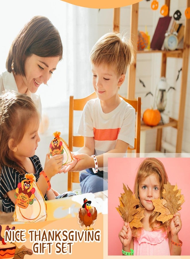 Liliful 72 Pcs Thanksgiving Fall Party Favors for Kids 24 Set Turkey Silicone Wristbands with Gift Tags and Organza Bags Thanksgiving Friendsgiving Goodie Bags for Classroom Students(Turkey Style) - Image 4