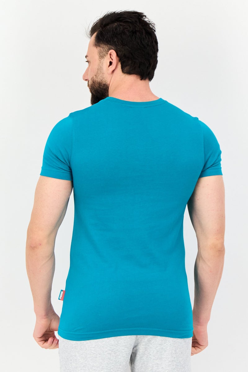 PUMA تي شيرت رجالي بقصة ضيقة بأكمام قصيرة، تركواز - Image 3