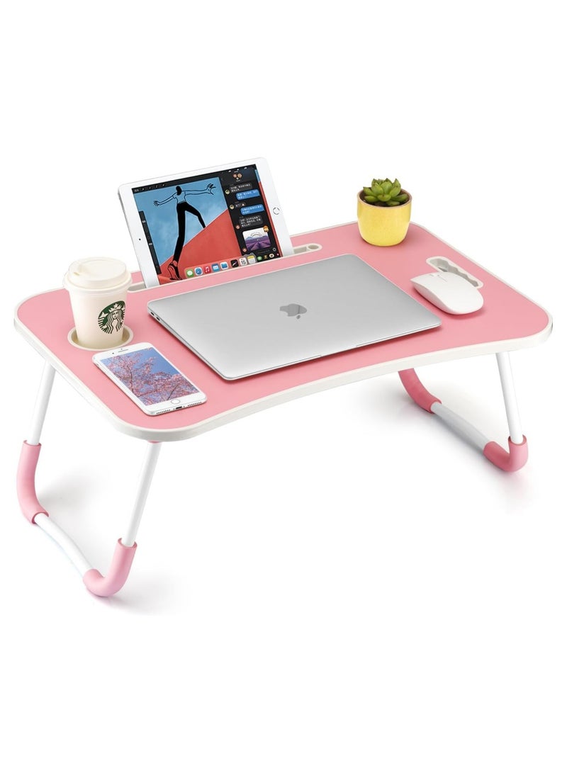 BJM Portable Folding Laptop Desk for Bed，With iPad and Cup Holder Adjustable Lap Tray Notebook Stand， Foldable Non-Slip Legs Reading Table Tray for working，studying，camping - Image 1