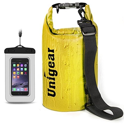 Unigear Dry Bag Waterproof, Floating and Lightweight Bags for Kayaking, Boating, Fishing, Swimming and Camping with Waterproof Phone Case (Yellow, 5L) - Image 1