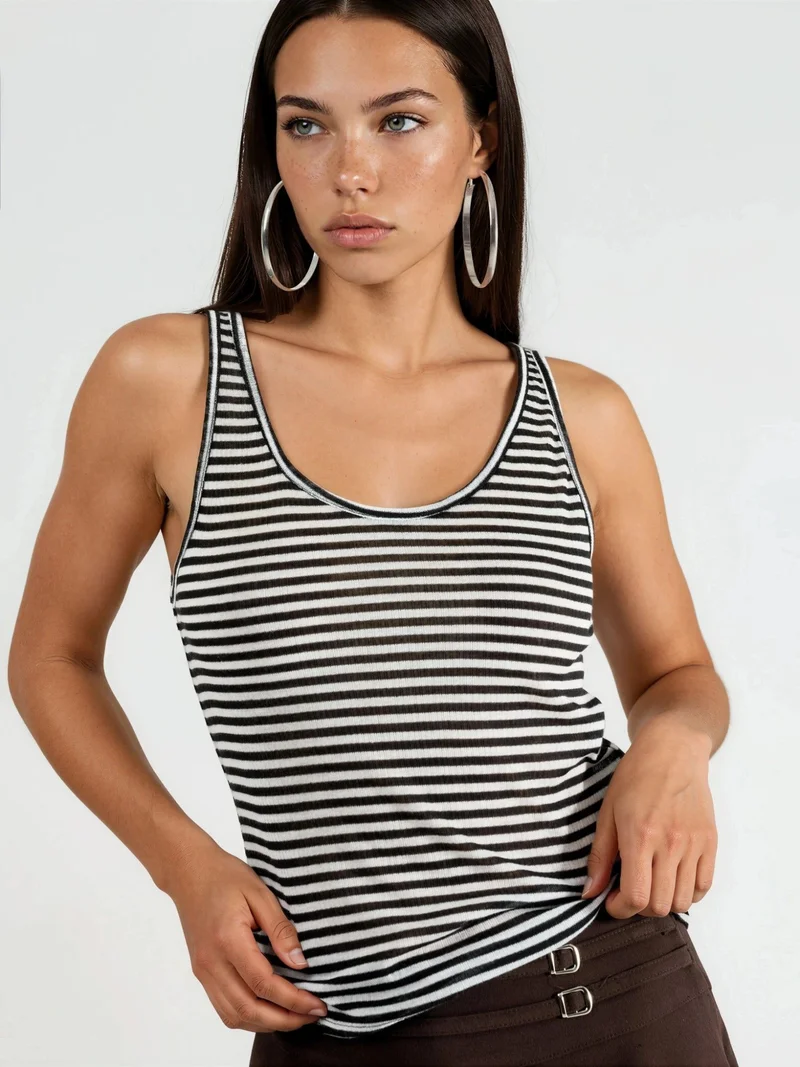 بوسيم BUSEM Striped Ribbed U Collar Camisole Top