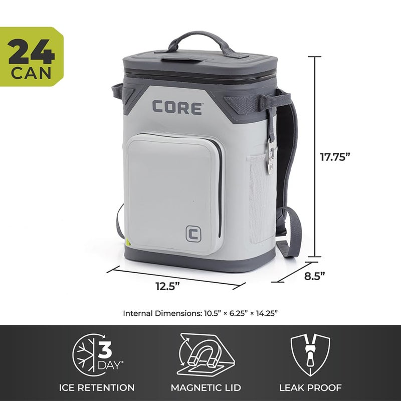 CORE Magnetic Leak Proof 24 Can Soft Cooler with Waterproof Zipper | Insulated Bag Portable Ice Chest Box | Best Backpack Cooler for Food & Beverages for Tailgating, Car Camping, and Family Picnics - Image 5
