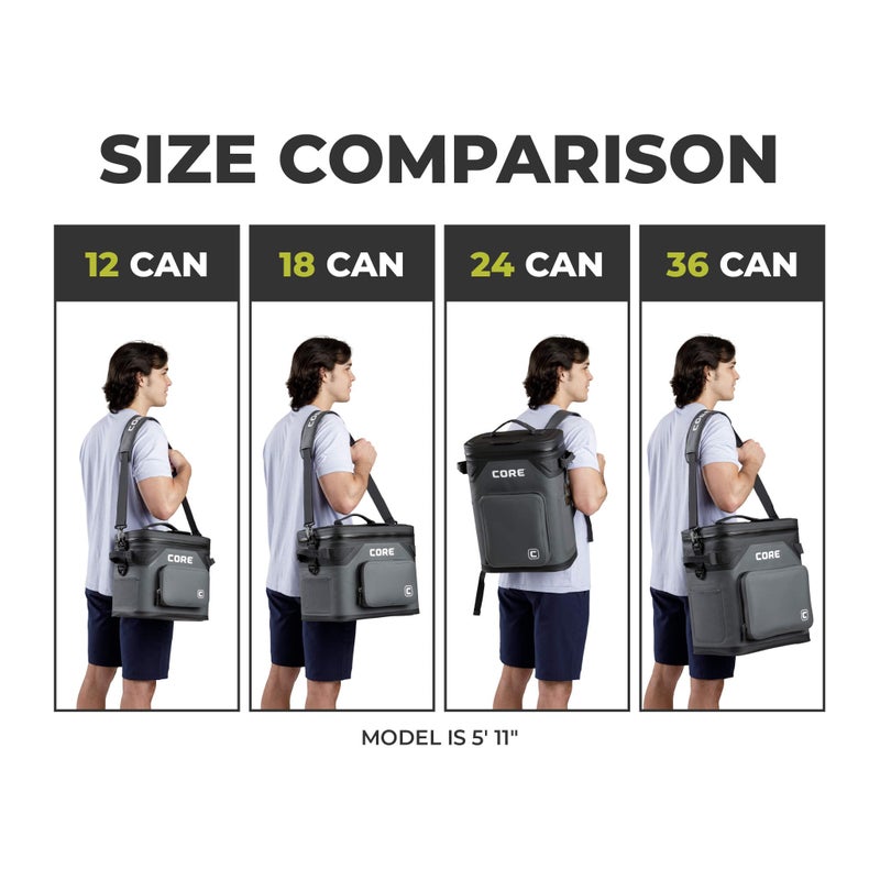 CORE Magnetic Leak Proof 24 Can Soft Cooler with Waterproof Zipper | Insulated Bag Portable Ice Chest Box | Best Backpack Cooler for Food & Beverages for Tailgating, Car Camping, and Family Picnics - Image 3