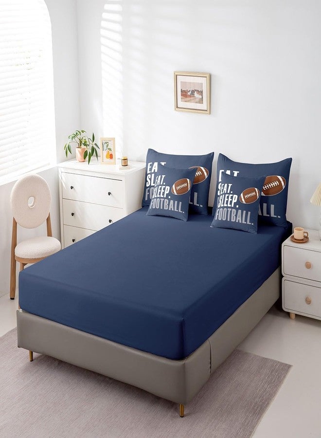 Feelyou Boys Football Comforter Set 7 Pieces Twin Size American Sports Bedding Set for Kids Adults Navy Blue Rugby Bed in a Bag Ball Games Room Decor Football Player Gift - Image 5