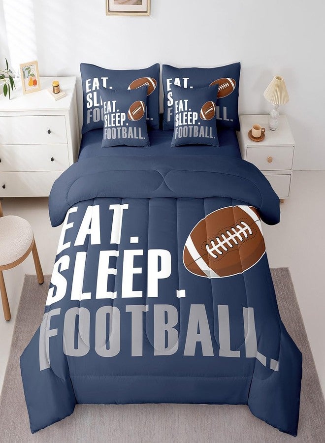 Feelyou Boys Football Comforter Set 7 Pieces Twin Size American Sports Bedding Set for Kids Adults Navy Blue Rugby Bed in a Bag Ball Games Room Decor Football Player Gift - Image 3