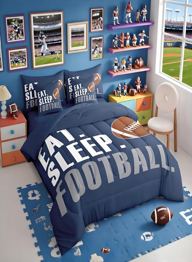 Feelyou Boys Football Comforter Set 7 Pieces Twin Size American Sports Bedding Set for Kids Adults Navy Blue Rugby Bed in a Bag Ball Games Room Decor Football Player Gift - Image 2
