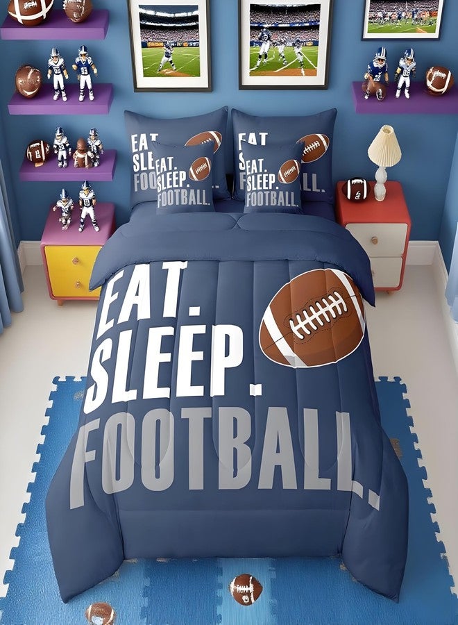 Feelyou Boys Football Comforter Set 7 Pieces Twin Size American Sports Bedding Set for Kids Adults Navy Blue Rugby Bed in a Bag Ball Games Room Decor Football Player Gift - Image 1