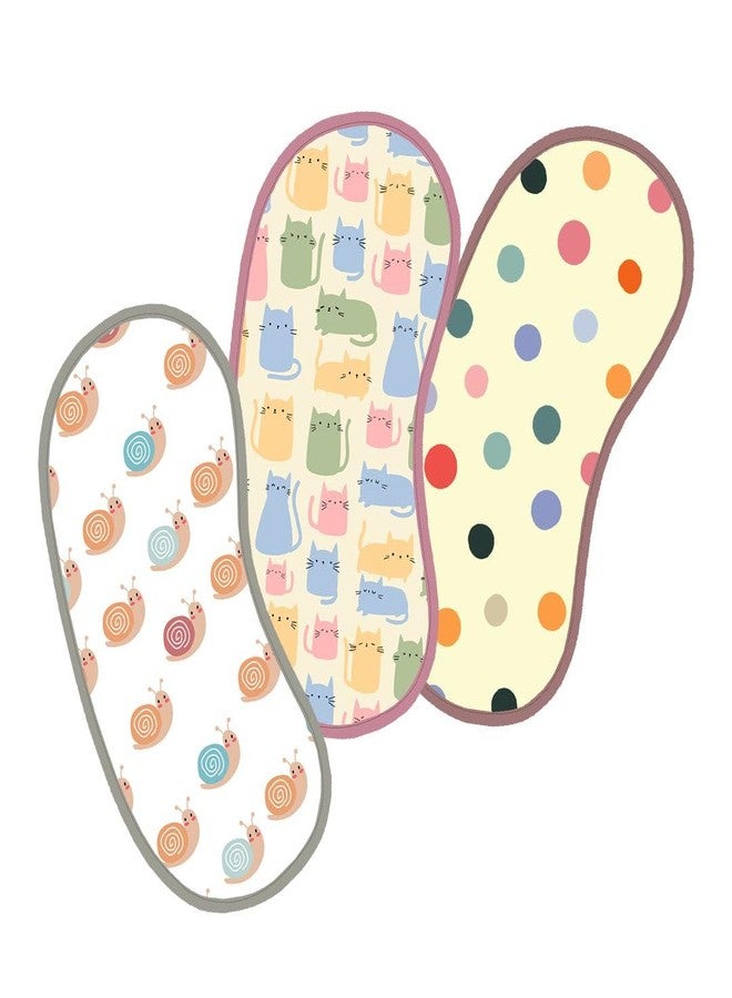 HAPPY MATTY Absorbent Fast Dry and Washable Set of 3 Baby Burp Sheets Multicolour 0-3 Years Polka Dots Snail Cat Size Large (56cm x 24cm) - Image 1