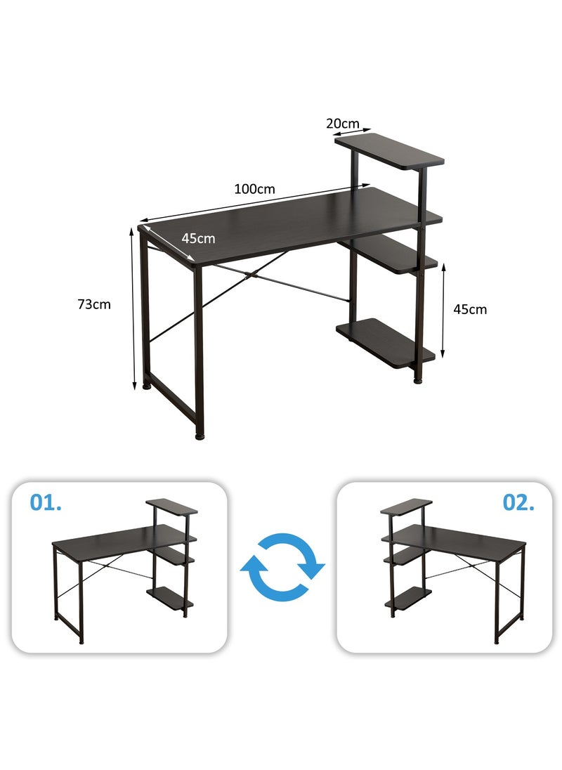 Stubborn Study desk with storage space Computer desk is suitable for living room, bedroom, office and small apartment dormitory, etc. 100×45×73cm Black  - Image 5