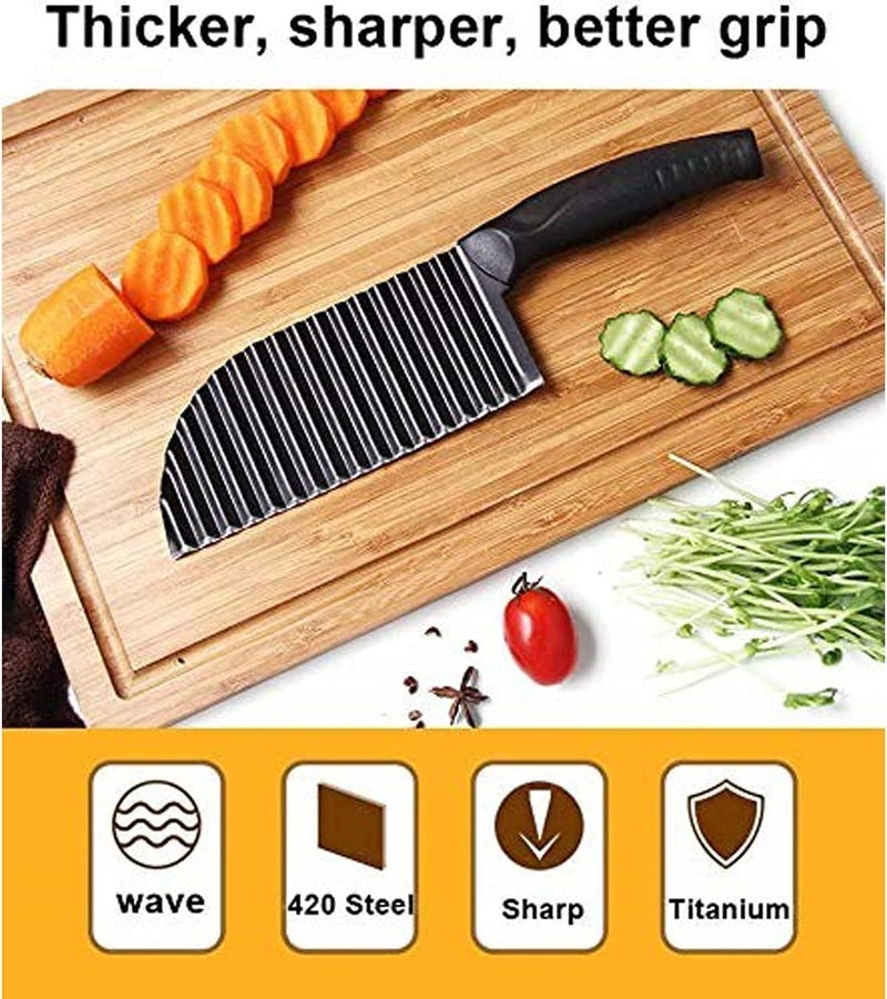 YukaBa Crinkle Potato Cutter 2.9" x 11.8" Stainless Steel Waves French Fries Slicer Handheld Chipper Chopper, Vegetable Salad Chopping Knife Home Kitchen Wavy Blade Cutting Tool, Black (1 Pack) - Image 2