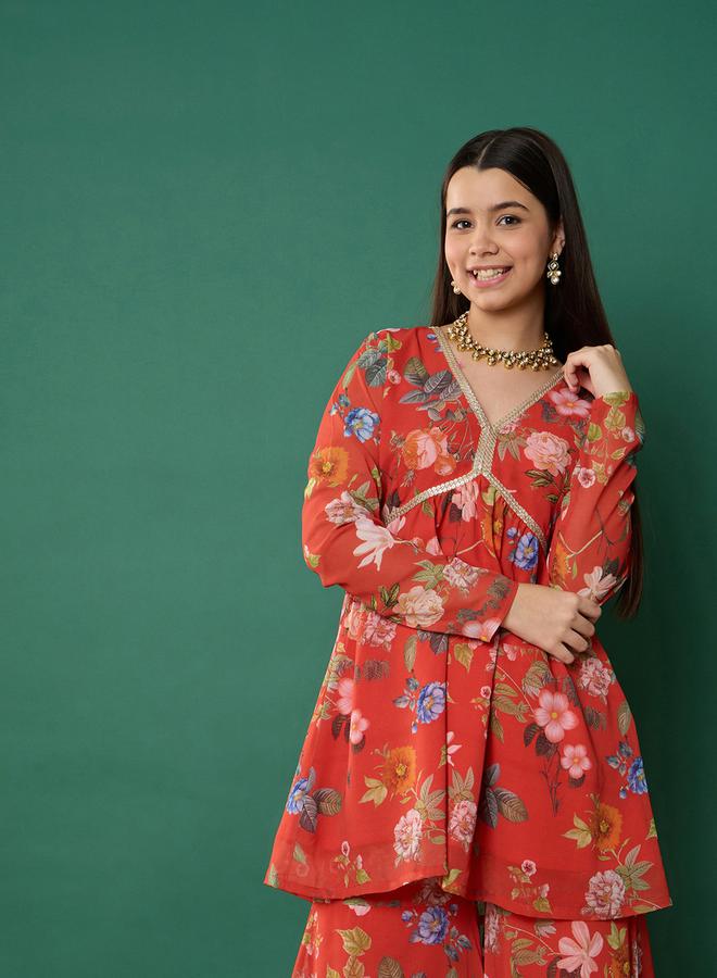 نو- ڤو بلوزة بياقة بيبلوم بطبعة زهور مع بنطلون شرارة من ستايلي - Image 2