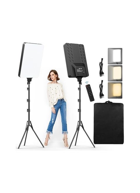 Set of 2 Dimmable 60cm LED Video Lights with Remote Control and 200cm Tripod Stand – Adjustable Color Temperature 2700K–7500K – CRI 96+ Studio Lighting for YouTube and TikTok