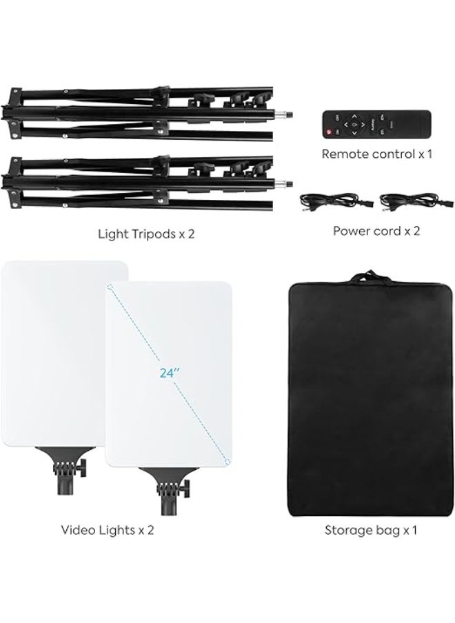 Set of 2 Dimmable 60cm LED Video Lights with Remote Control and 200cm Tripod Stand – Adjustable Color Temperature 2700K–7500K – CRI 96+ Studio Lighting for YouTube and TikTok