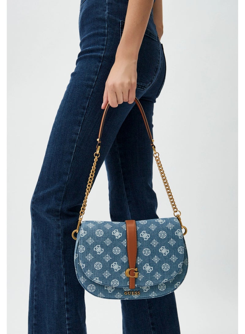 GUESS Womens  Stone Kuba Mini Crossbody Flap Bag - HWPA9329200 BLU LGO - Image 5