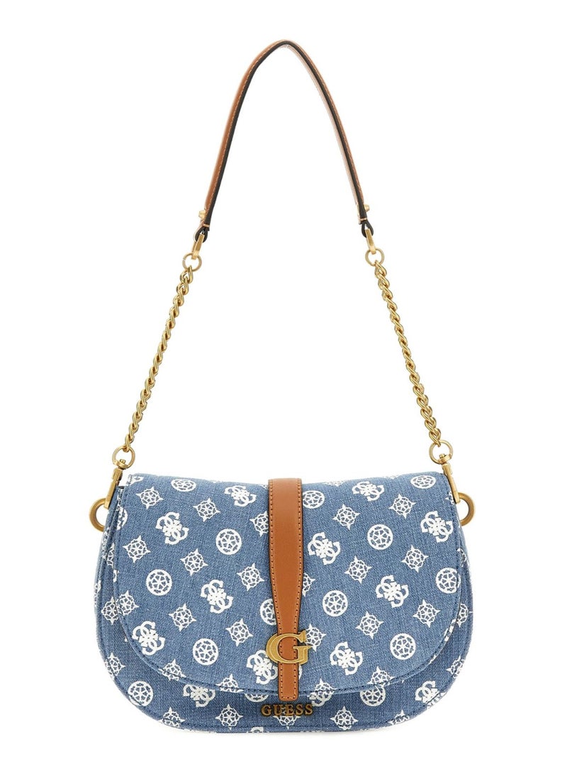 GUESS Womens  Stone Kuba Mini Crossbody Flap Bag - HWPA9329200 BLU LGO - Image 1