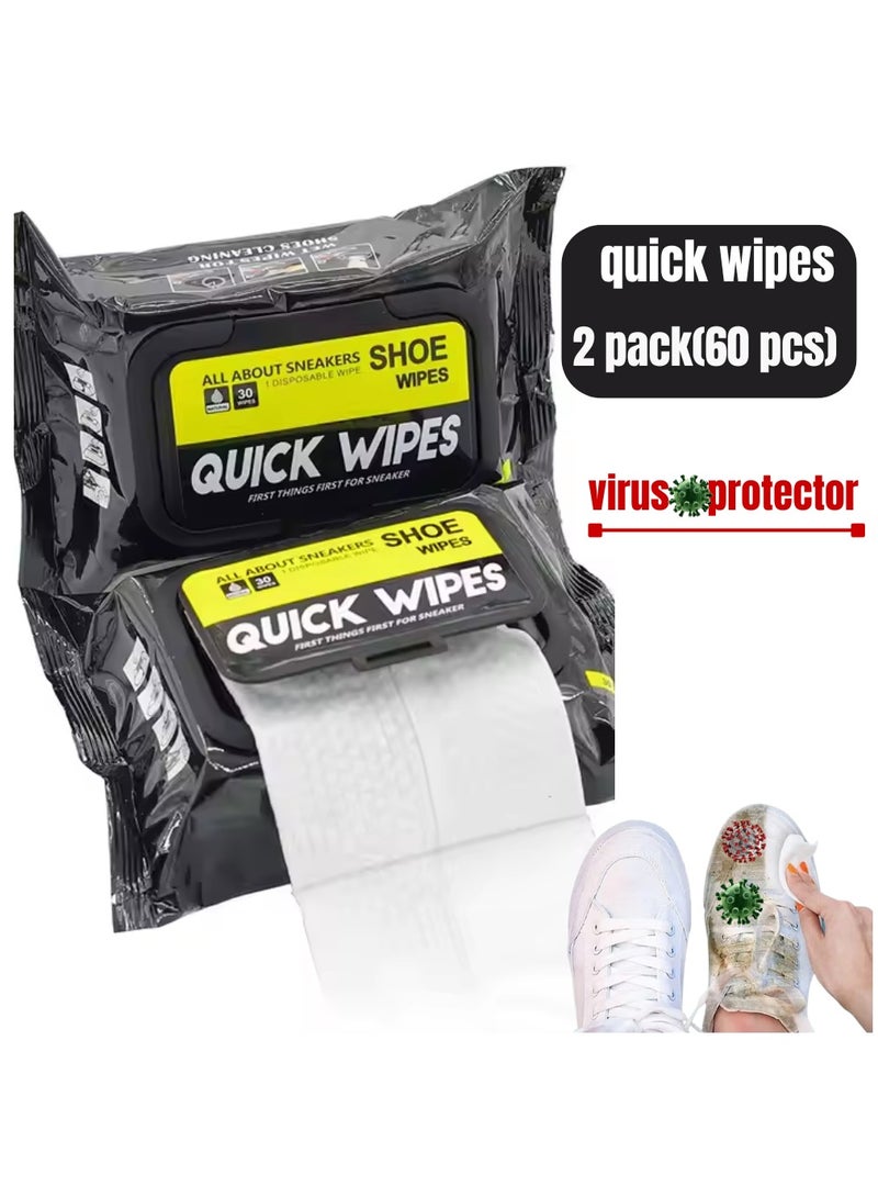 عبوة من 2 (60 قطعة) من مناديل تنظيف الأحذية الرياضية - مناديل سفر محمولة سريعة الاستخدام، تزيل الأوساخ والبقع، طبيعية وكبيرة الحجم - Image 1