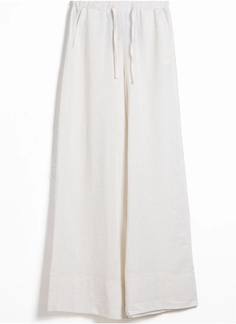 الأشكال   WIDE-LEG LINEN BLEND TROUSERS