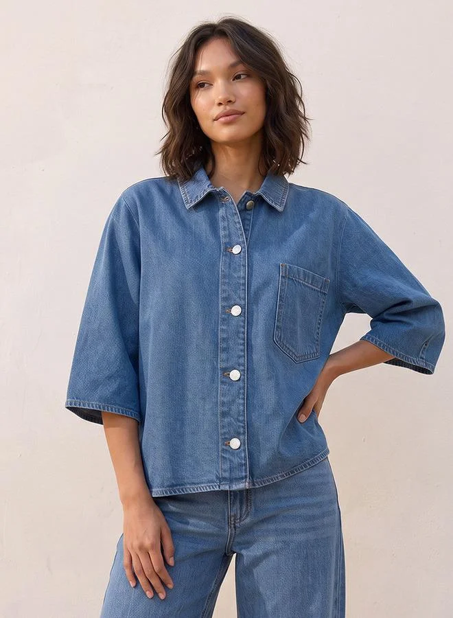 سبلاش فيڤ Denim Cotton Shirt with Pocket
