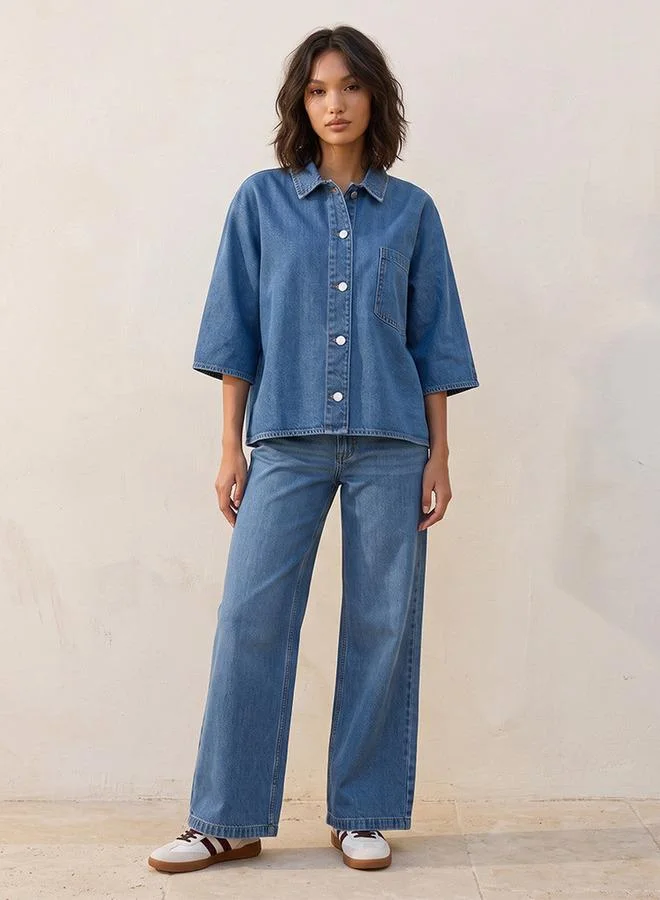 سبلاش فيڤ Denim Cotton Shirt with Pocket