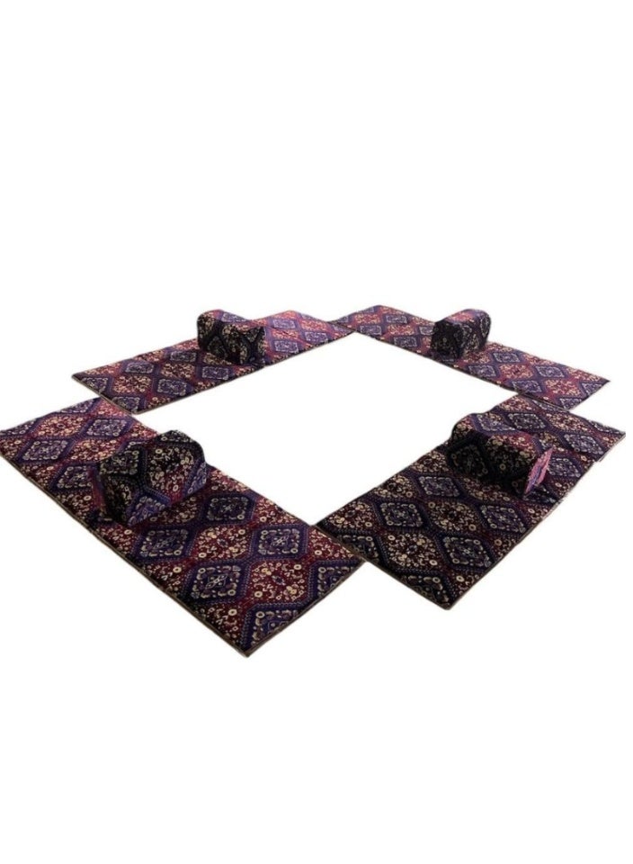 سمارت هوم طقم جلسة أرضية تراثية مكونة من 8 قطع مناسبة للسفر والرحلات البرية والحديقة , طقم يتكون من ٤ مدات مقاس 5X80X200 تخييم ارضية مع 4 مراكى - Image 1