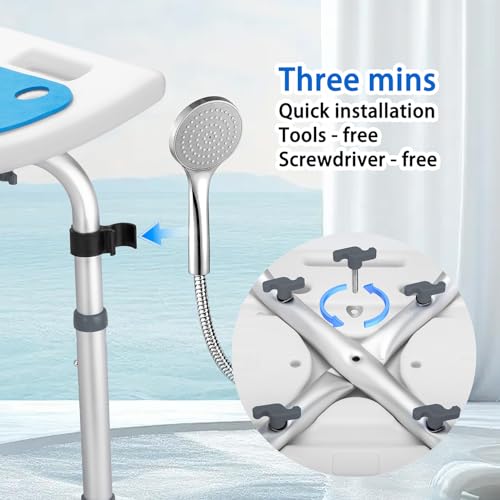 pxsulliao Bath Seat Bathroom Bathtub Shower Chair Stool for Adults, Seniors and Disabled, Elderly Tub Transfer Bench for Inside Shower (Grey, Round Foot Mats) - Image 5