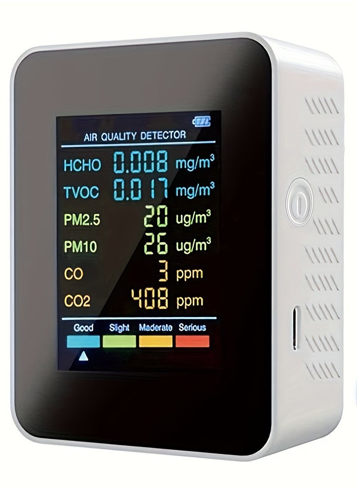 Verci - 1pc 6-in-1 Premium Air Quality Monitor - Accurate CO2, CO, PM2.5, PM10, HCHO, TVOC Detector with Large LCD Display, Real-Time Gas Analyzer, and Advanced CO2 Sensor Technology for Home and Office Use - Image 1