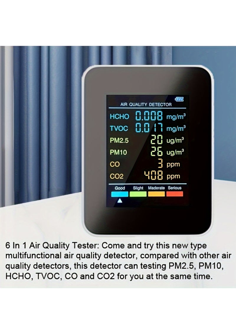 Verci 1pc 6-in-1 Premium Air Quality Monitor - Accurate CO2, CO, PM2.5, PM10, HCHO, TVOC Detector with Large LCD Display, Real-Time Gas Analyzer, and Advanced CO2 Sensor Technology for Home and Office Use  - Image 2