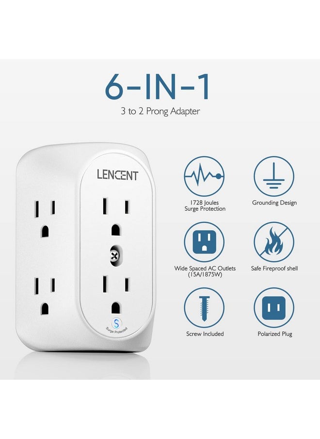 لينسينت شريط طاقة LENCENT ثنائي الأطراف، محول مقبس تأريض من 3 إلى 2 طرف، قابس مستقطب، واقي من زيادة التيار، موسع ثلاثي الجوانب بستة منافذ متباعدة على نطاق واسع، صنبور حائط قابل للتركيب للمقابس غير المؤرضة  - Image 2