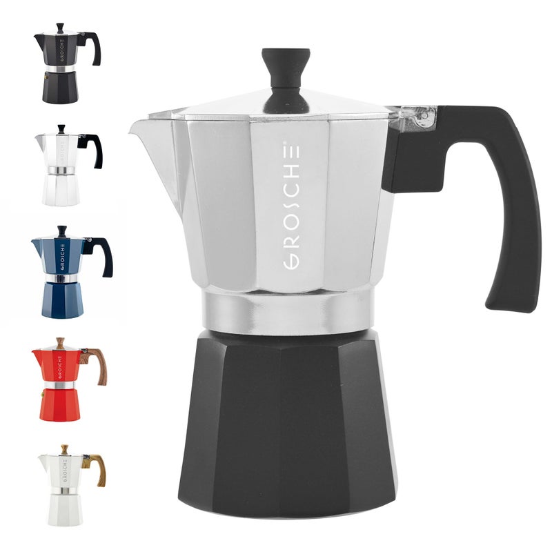 GROSCHE Milano Stovetop Espresso Maker Moka Pot Cuban Coffee Maker Stovetop Coffee Maker Moka Italian Greca Brewer Percolator | 6 Espresso Cup, Tuxedo - Image 1