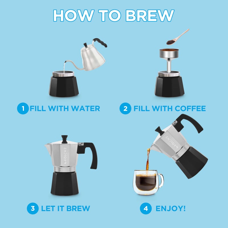 GROSCHE Milano Stovetop Espresso Maker Moka Pot Cuban Coffee Maker Stovetop Coffee Maker Moka Italian Greca Brewer Percolator | 6 Espresso Cup, Tuxedo - Image 2