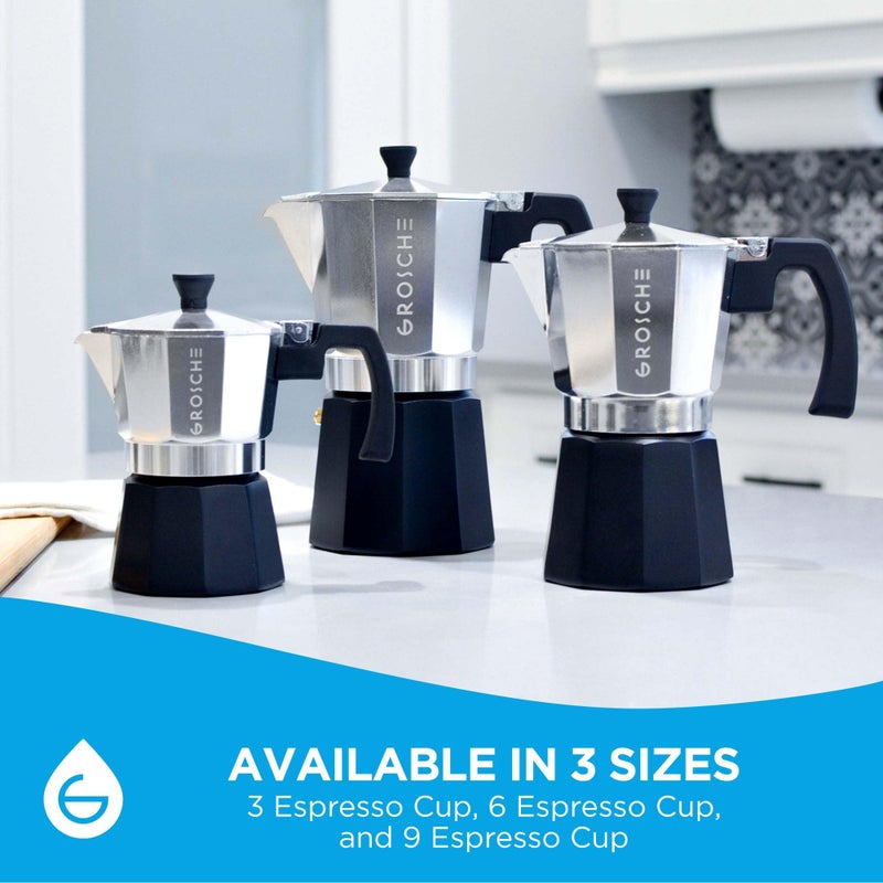 GROSCHE Milano Stovetop Espresso Maker Moka Pot Cuban Coffee Maker Stovetop Coffee Maker Moka Italian Greca Brewer Percolator | 6 Espresso Cup, Tuxedo - Image 4