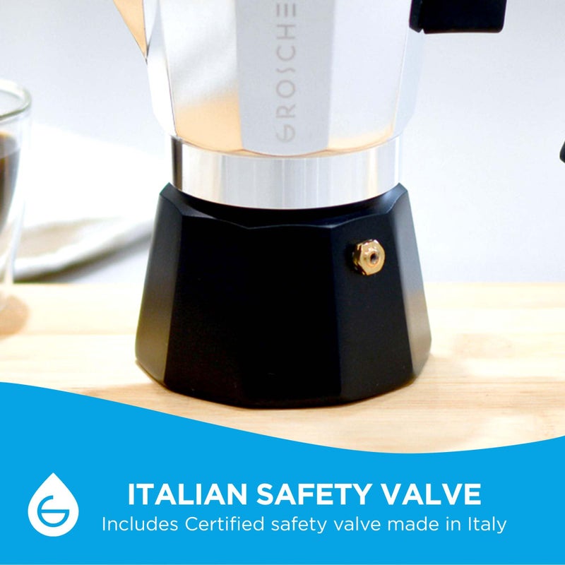 GROSCHE Milano Stovetop Espresso Maker Moka Pot Cuban Coffee Maker Stovetop Coffee Maker Moka Italian Greca Brewer Percolator | 6 Espresso Cup, Tuxedo - Image 5