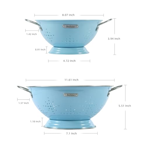 BeFare Metal Colander 2 Pack, Strainer Bowel with Handles 2Qt & 6Qt Powder Coated Solid Ring Base Heavey Duty Kitchen Drainer Basket for Pasta Veggies and Fruits,New Home Apartment Essentials (ArcticBlue) - Image 2