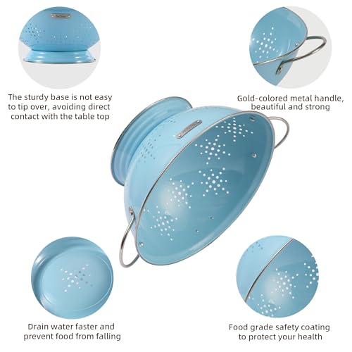 BeFare Metal Colander 2 Pack, Strainer Bowel with Handles 2Qt & 6Qt Powder Coated Solid Ring Base Heavey Duty Kitchen Drainer Basket for Pasta Veggies and Fruits,New Home Apartment Essentials (ArcticBlue) - Image 5