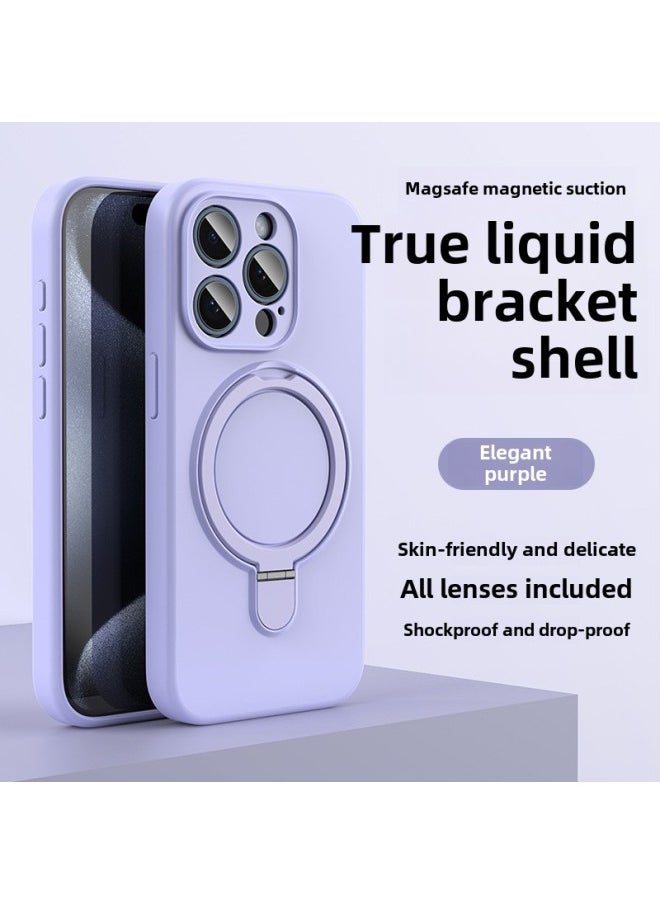Generic - Apple 16 Mobile Phone Case Magsafe Bracket Magnetic 15promax Liquid Silicone IPhone14 Protective Cover Soft-Color:Elegant Purple Bracket With Packaging-Applicable Models:iPhone14Pro - Image 1