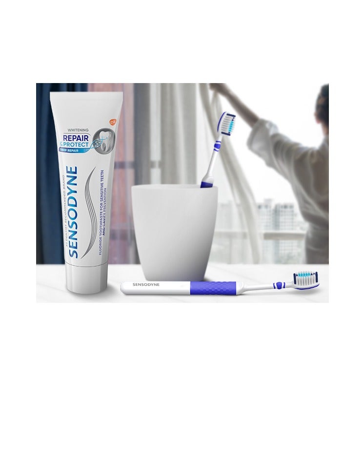 سنسوداين معجون أسنان سنسوداين بقوة التبييض المطورة للترميم والحماية 100مل وفرشاة للأسنان الحساسة - Image 4