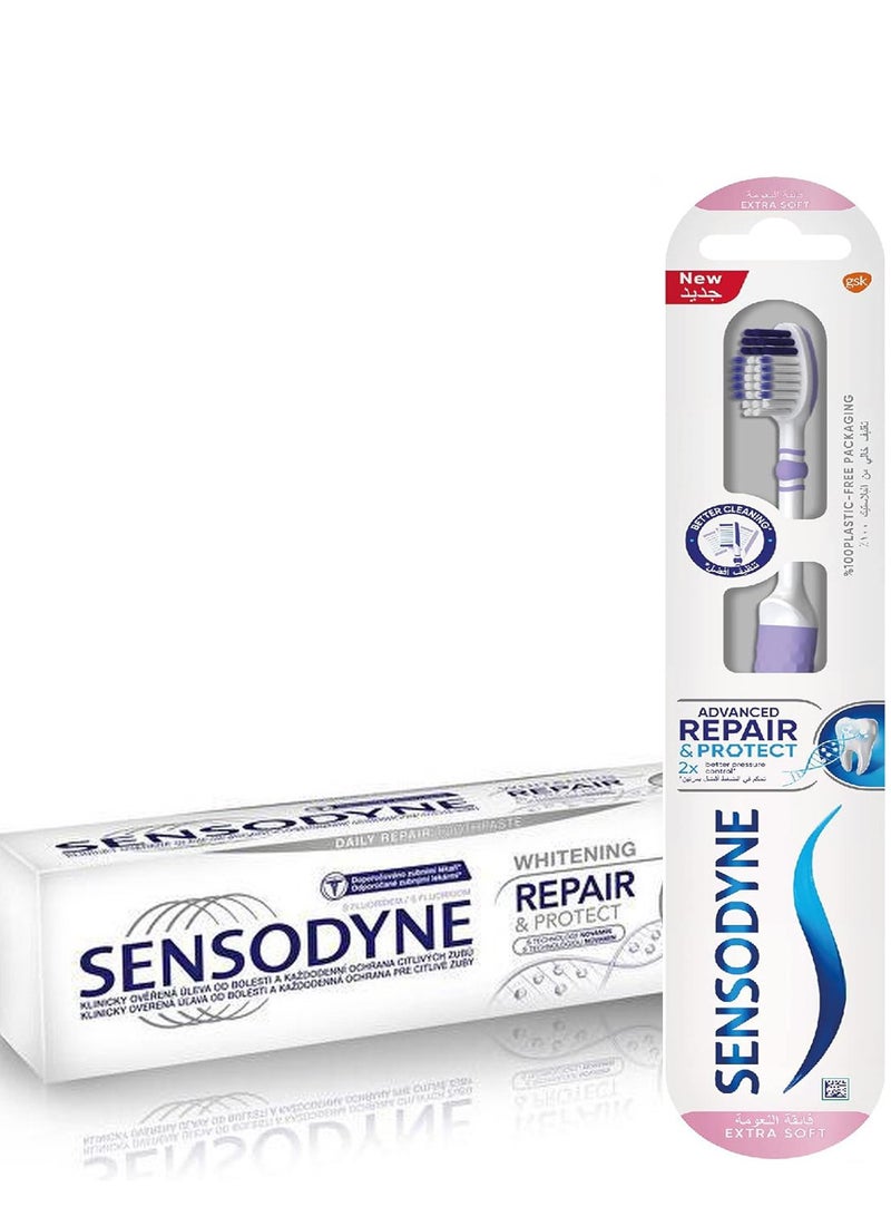 سنسوداين معجون أسنان سنسوداين بقوة التبييض المطورة للترميم والحماية 100مل وفرشاة للأسنان الحساسة - Image 1