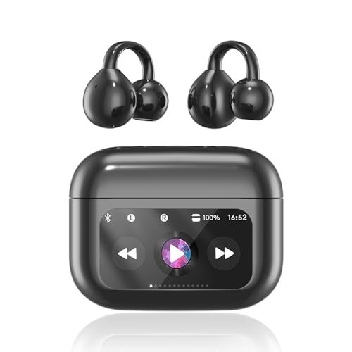 Yeabomy Clip On Ear Headphones, Open Ear Earbuds Wireless Bluetooth 5.4, Clip On Earbuds with LCD Touchscreen, Lightweight Comfort Open Ear Headphones for Pad Tablet Laptop Android/iOS Phones (Black) - Image 1