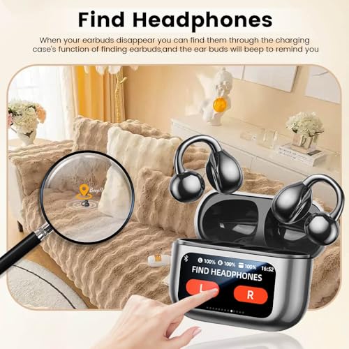 Yeabomy Clip On Ear Headphones, Open Ear Earbuds Wireless Bluetooth 5.4, Clip On Earbuds with LCD Touchscreen, Lightweight Comfort Open Ear Headphones for Pad Tablet Laptop Android/iOS Phones (Black) - Image 5